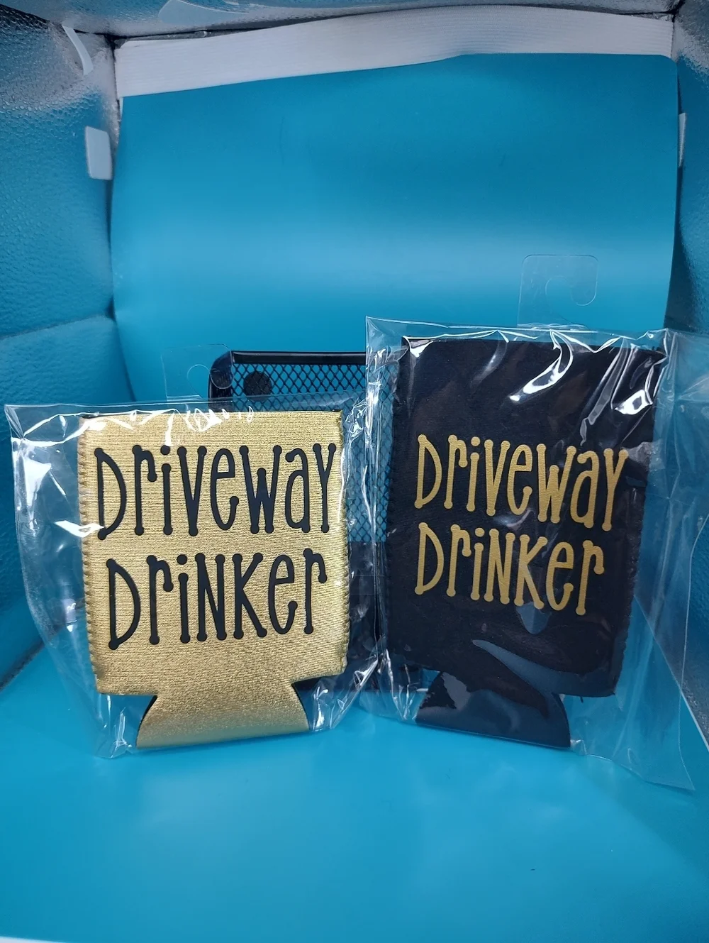 Two Driveway Drinker Can Coozies - Gold & Black